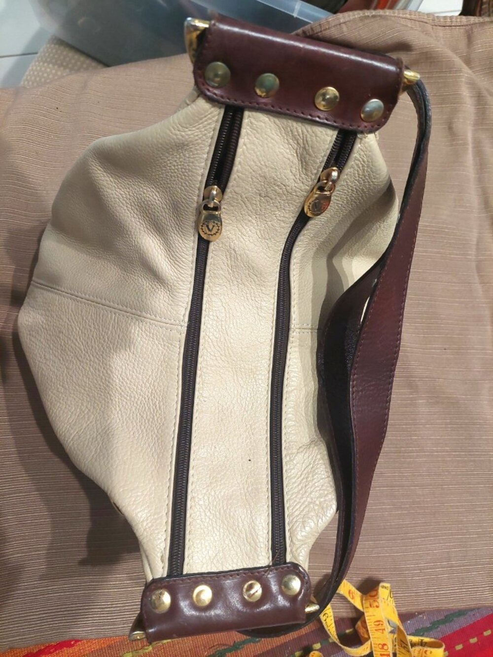 Vintage 1990s Valentina Italian Leather Convertible Bag | Two-Tone - Picture 3 of 7